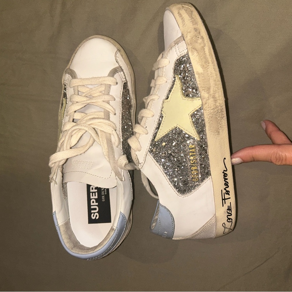 Glitter Golden Goose Sneakers - White and Silver